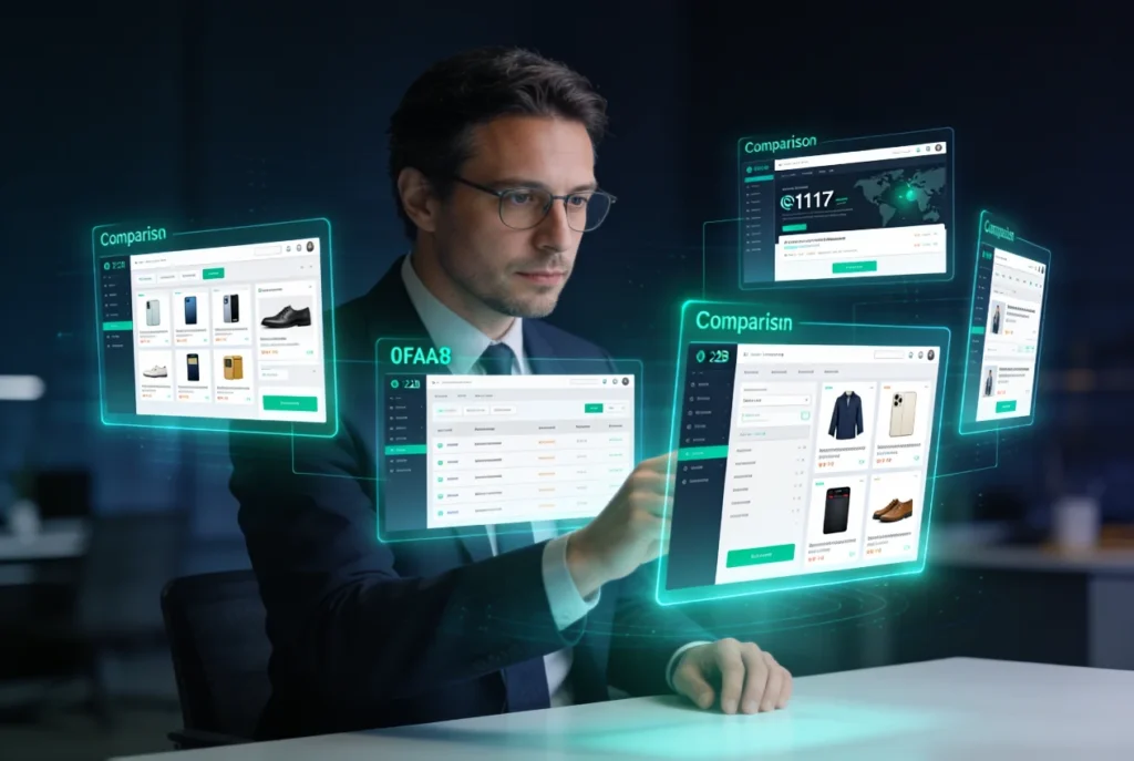 Comparación de plataformas eCommerce B2B en una interfaz digital